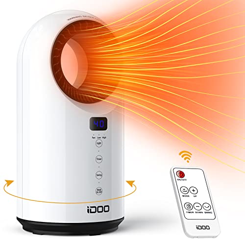 iDOO Electric Space Heater for Indoor Use with Remote, Portable PTC Ceramic Heaters for Bedroom, 1500W Fast Heating for Large Room/Office, Safe & Quiet for Home, 12H Timer, Oscillation, LED Display