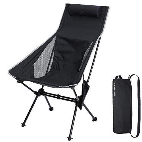 ABCCANOPY Ultralight High Back Folding Camping Chair with Headrest, Side Pocket & Carry Bag 330lbs Capacity for Outdoor Camping,Travel,Hiking (Black)