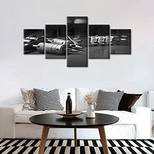Wall Pictures for Living Room Tattoo Studio Wall Paintings Black and White Wall Art 5 Panel Machine Tattoo Poster Printed on Canvas Modern Artwork for Home Walls Framed Ready to Hang (50”W x 24”H) | The Storepaperoomates Retail Market - Fast Affordable Shopping