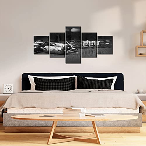 Wall Pictures for Living Room Tattoo Studio Wall Paintings Black and White Wall Art 5 Panel Machine Tattoo Poster Printed on Canvas Modern Artwork for Home Walls Framed Ready to Hang (50”W x 24”H) | The Storepaperoomates Retail Market - Fast Affordable Shopping