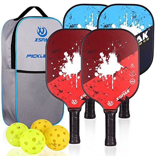 XS XSPAK Pickleball Paddles Set of 4, USAPA Premium Graphite Craft and Fiberglass Polymer Honeycomb Core, Lightweight Pickleball Rackets Including Portable Carry Bag, 4 Balls for Indoor & Outdoors