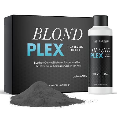 Hair Bar NYC Blond Bond Plex Extreme Lifting 10X Levels – Black/Charcoal Dust Free Lightener with Hydrolized Keratin & Bond, Hair Bleach Powder Cool-Toned & Bright Finish – Made in Italy 60g / 2.11oz