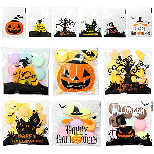 HADDIY Halloween Small Cellophane Candy Bags,300 Pcs Self Adhesive Clear Cookie Treat Bags for Kids Halloween Party Favor and Gift Packing