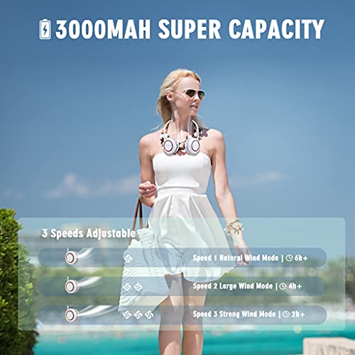 HIWUP 3000mAh Bladeless Neck Fan,Hands Free Portable Fan,Portable Fan 3 Speeds Strong Wind 360° Adjustable High Flexibility Wearable for Office Travel Outdoor (White) | The Storepaperoomates Retail Market - Fast Affordable Shopping