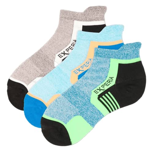 thorlos unisex adult Experia Green Low Cut Running Sock, Black/Teal/Blue (3 Pair), Medium US