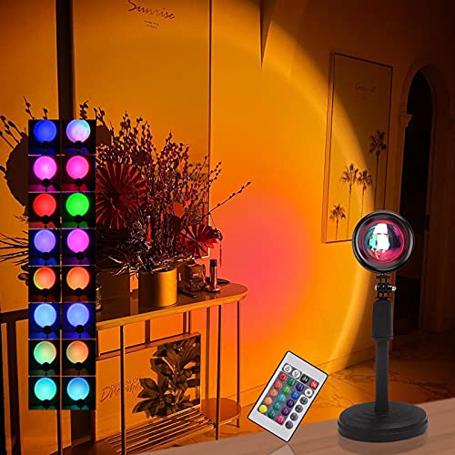 YAKADE 16 Colors Sunset Projection Lamp, Rainbow Night Light with 360 Degree Rotation Adjustable Height, Sunset Light Romantic Led Light for for Home Party, Living-Room, Bedroom, Festival Decor