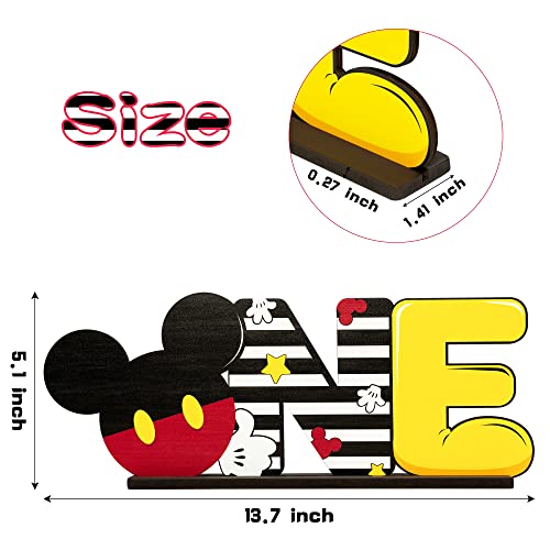 Laffact Large Cartoon Mouse ONE Letter Sign Wooden Table Centerpieces Red & Black Mouse 1st Birthday Party Supplies Table Decoration Birthday Wood Table Milestone Sign for Kid Baby Shower Photo Props | The Storepaperoomates Retail Market - Fast Affordable Shopping