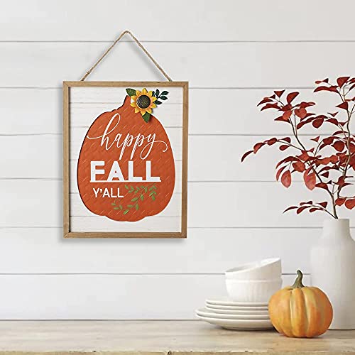 ZiMiu Happy Fall Y’all Sign Metal Sunflower Wooden Thanksgiving Décor Autumn Rustic Hanging Signs Farmhouse Rustic Wall Plaque Home Decor Harvest Door Signs for Front Door Garden Yard Porch 13″x11″