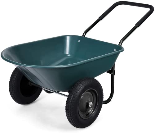 2-Wheeled Garden Wheelbarrow, Heavy Duty Garden Cart, Easy Loading and Dumping Utility Wagon for Outdoor Lawn Yard Farm Ranch, Green