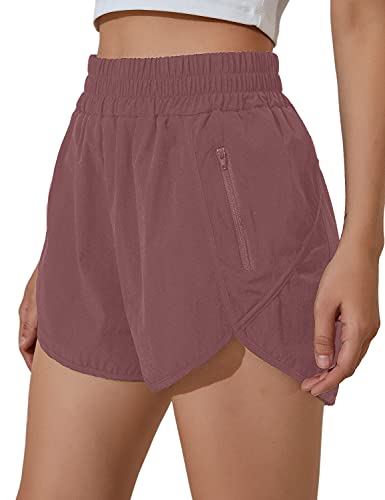 Blooming Jelly Womens High Waisted Running Shorts Athletic Workout Shorts Quick Dry Pants with Zipper Pocket (X-Large, Mauve)