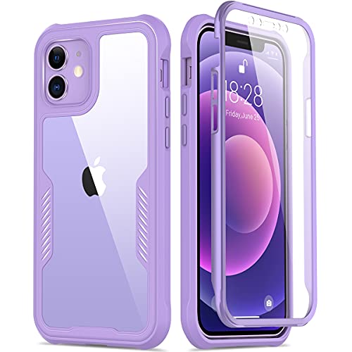 FUNMIKO Compatible for iPhone 12 Pro Case,iPhone 12 Case with Screen Protector [Built-in],Military Grade Pass 21 ft. Drop Test Protective Phone Case for iPhone 12/12 Pro 6.1″ Cover Lavender Purple