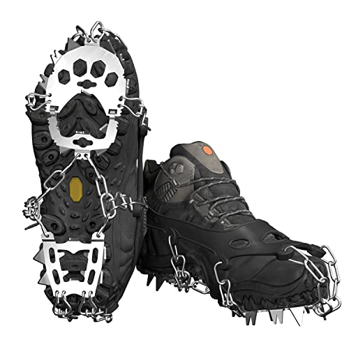 Voroar Crampons Ice Cleats Traction Snow Grips for Hiking Boots and Shoes, Shoe Spikes for Men Women Kids, Anti-Rust, Safe Protect for Walking on The Ice, Snow and Mud