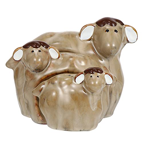 IMIKEYA 1 Set Stacking Sheep Figurines Ceramic Farm Animals Family Ornaments Matryoshka Lamb Dolls Statue Collectible Sculpture Feng Shui Decor for Garden Home Office Cafe