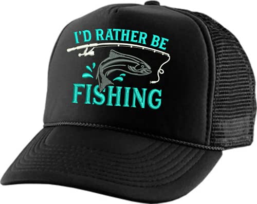 ALLNTRENDS Adult Trucker Hat I’d Rather Be Fishing Embroidered Fisherman Baseball Cap Adjustable Snapback (Black)