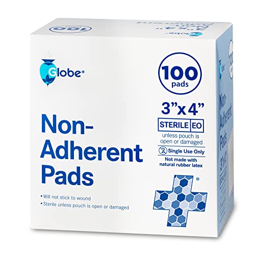 Globe Advanced Sterile Non-Adherent Pads| 100-Pack, 3” x 4”| Non-Adhesive Wound Dressing| Highly Absorbent & Non-Stick, Painless Removal-Switch| Individually Wrapped for Extra Protection (3 x 4)