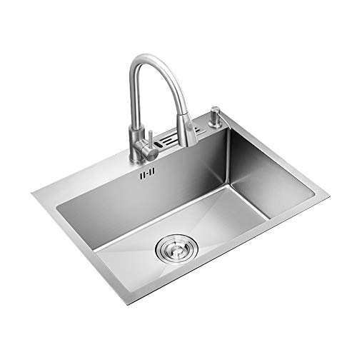 FKSDHDG Kitchen Sink Handmade 304 Stainless Steel Sink Kitchen Sink Vegetable Wash Basin Black Welding Seamless (Size : 68cm)