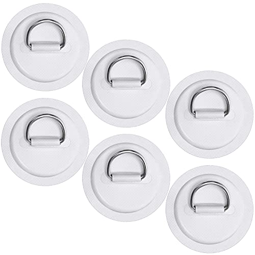 TOBWOLF 6 Pack 4.33″ / 11cm Stainless Steel D-Ring Patch for Inflatable Boat Kayak Dinghy SUP, Circular D-Ring PVC Patch Stand-Up Paddleboard Canoe Rafting Accessories, NO Glue Included – White