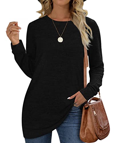 Womens Tops Long Sleeve Crew Neck Loose Fit Casual Comfy Tunic Sweatshirts L