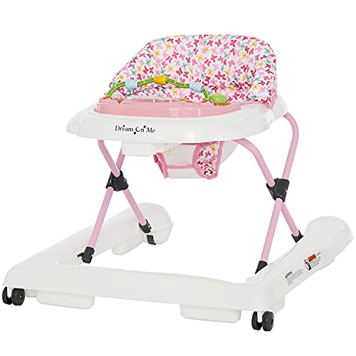 Dream On Me 2-in-1 Ava Baby Walker, Easy Convertible Baby Walker, Walk Behind, Height Adjustable Seat, Added Back Support, Detachable Slate, Spring Pink