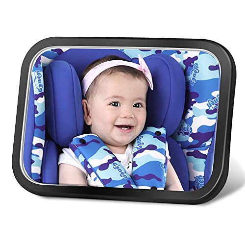 SZJHKJ Baby Car Mirror, Safety Car Seat Mirror for Infants, Wide Crystal Clear View, No Assembly Required, Adjustable, Crash Tested and Anti-Fall Double Seat Belt