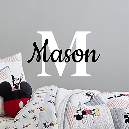 Custom Name & Initial Wall Decal- Baby Boy Girl Unisex – Nursery Decal for Home Bedroom Children – Wall Sticker (16″ Wide x 10″ high)