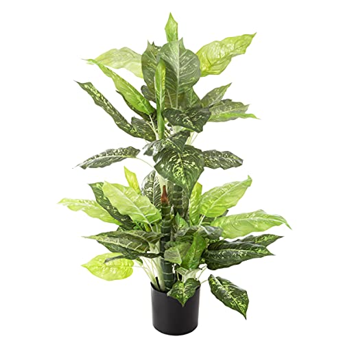 Artificial Dieffenbachia Floor Plant – 40-Inch Potted Faux Greenery for Home or Office Decoration – Natural Looking Polyester Leaves by Pure Garden