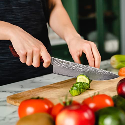 RITSU Chef Knife, 8 Inch Damascus Chef’s Knife, AUS-10 Damascus Steel Japanese Knife with Ergonomic G10 Handle, Kitchen Knife with Hammered Texture Pattern | The Storepaperoomates Retail Market - Fast Affordable Shopping