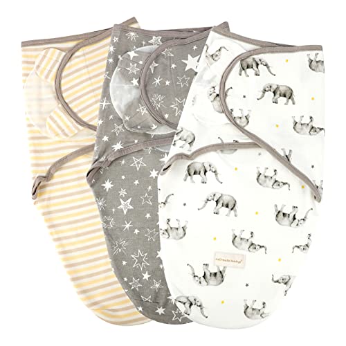 Hooyax Swaddle Blanket for Baby Boys and Girls, Cotton Swaddle Wrap Adjustable Sleep Sack for Newborn Baby, 3 Pack, Stripe+Elephant+Star Small(0-3 Month)