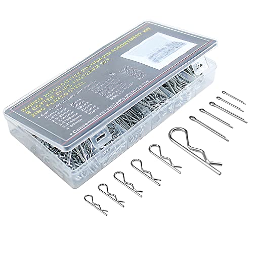 300PCS Cotter Hairpin Assortment Kit,Heavy Duty Zinc Plated Steel Hitch Pins,Multiple Sizes R Clip Fastener for Small Engine, Automotive, Cars and Trucks