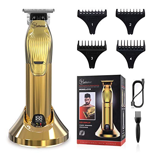 Hatteker Professional Hair Clippers Cordless Finishing Trimmer T-Blade Pro Outliner Hair Cutting Kit Barber Beard Trimmer Kids USB Rechargeable (Gold)