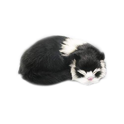 Simulator Cat Plush Toys,Soft Realistic Plush Simulation Cat Artificial Leather Sleeping Animal Photography Prop for Home Decoration Ornaments(Black White,Size:21x17x6cm)