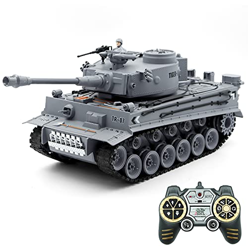 Supdex RC Tank , 1:18 Scale Tank Model, WW2 German Tiger Army Tank Military Toys,2.4G Remote Control Vibration Smoke Launch Bullets RC Army Truck Toys or Boys Girls and Adults