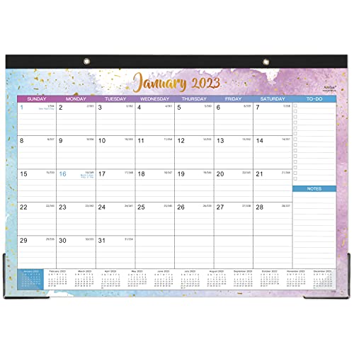 Desk Calendar 2023-2024 – 18 Monthly Desk/Wall Calendar 2-in-1,16.8″ x 12″, January 2023 – June 2024, Thick Paper with Corner Protectors, Large Ruled Blocks – Colorful Waterink