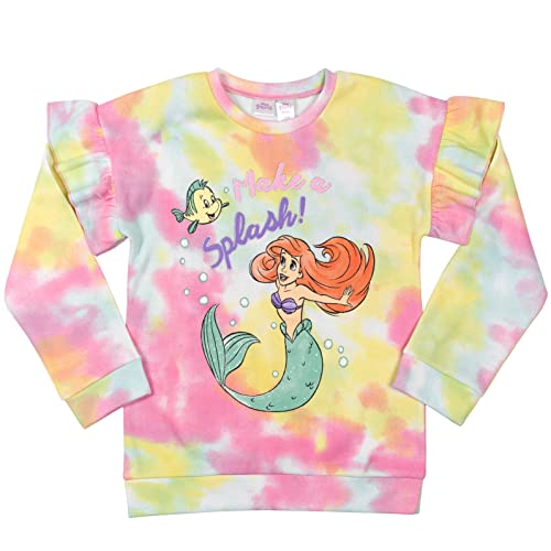 Disney Little Mermaid Princess Ariel Little Girls Fleece Pullover Sweatshirt Tie Dye 7-8