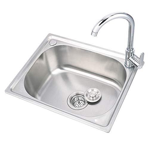 FKSDHDG Stainless Steel Sink Single Sink Kitchen Sink Sink Single Basin Thickened Sink Large Single Slot Set