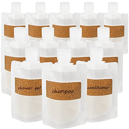 TailaiMei 12 Pieces Travel Clamshell Refillable Empty Squeeze Pouches, Spout Pouch Plastic Stand Up Packing Bags for Lotion/Shampoo/Face Cream/Hand Soap/Mask Mud (50ml/1.69oz)