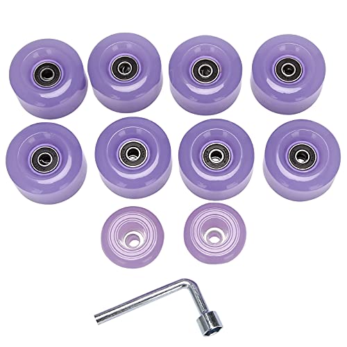 Padyrytu Skateboard Wheels, 8 Pack 32 x 58mm, 82A Quad Roller Skate Wheels with Bearing Installed and 2 Toe Stoppers for Double Row Skating,Replacment Accessories Suitable for Outdoor or Indoor,Purple