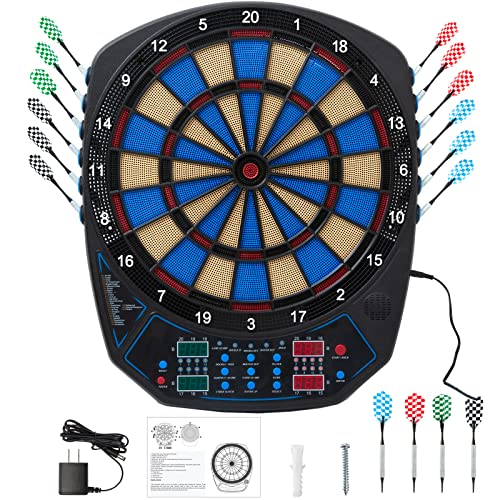 OLI Electronic Dart Board with 12 Soft Tip Darts, LED Display Automatic Scoring Dartboard Sets for Adults, 100 Plastic Tips & Power Adapter Include (Blue)
