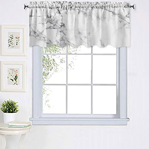 Mrcrypos White Marble Valances for Windows Blackout Window Treatment Valances Rod Pocket Curtain for Kitchen Bathroom Bedroom Dining Room,52 X 18 Inch,1 Panel