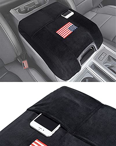 ISSYAUTO American Flag Center Console Cover Compatible with 2015-2020 F150, 2017-2020 F250 F350 Console Armrest Cover USA Flag Embroidered Console Protector with Pocket