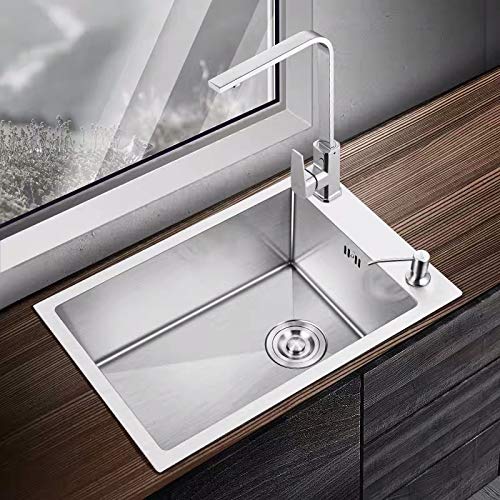 FKSDHDG Stainless Steel Kitchen Sink Small Single Bowl Above Counter Or Undermount Handmade Brushed Commercial Bar (Size : 4540B)