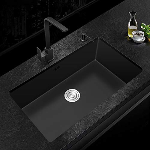 FKSDHDG Black Kitchen Sink 304 Stainless Steel Single Sink Kitchen Vegetable Washing Basin Black Sink Above Counter (Size : 3830B)