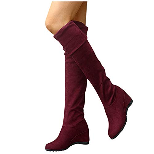 NOLDARES Women Trendy Thigh High Over The Knee Boots Pointed Toe Block Low Heels Slip On Dress Long Boots