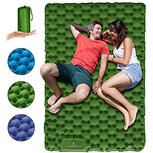 Double Camping Sleeping Pads, Extra-Wide 47 inch Camping Mattress 2 Person Sleeping Pad for Camping Built-in Pump – Portable Waterproof Self Inflatable Air Mattress – Olive Green