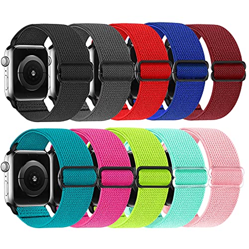 ShuYo Compatible with Apple Watch Bands 38mm 40mm 41mm 42mm 44mm 45mm,Adjustable Soft Solo Loop with Buckle Woven Elastic Sport Bands for iWatch Series SE/8/7/6/5/4/3/2/1(42 44 45MM)
