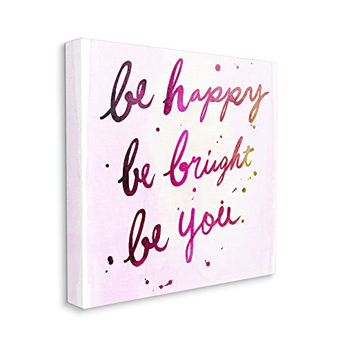 Stupell Industries Be Happy Bright Phrase Glam Positivity Sentiment, Designed by Junco. Studio Canvas Wall Art, 24 x 24, Pink