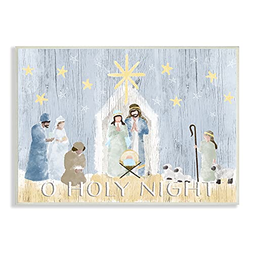 Stupell Industries Nativity Barn Stable Christmas Holiday Rustic Scene, Designed by Andi Metz Wall Plaque, 10 x 15, Blue