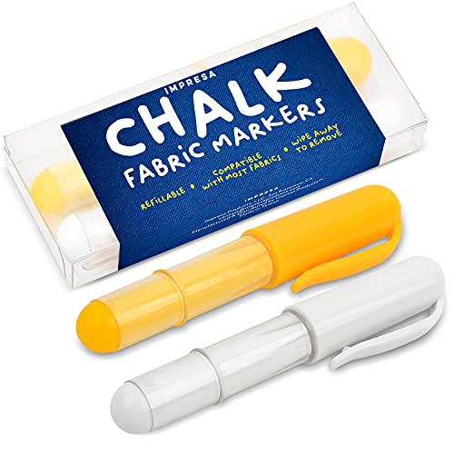 [2 Pack] Fabric Chalk Markers for Sewing and Quilting – White and Yellow Sewing Chalk for Fabric for Easy and Consistent Erasable Marking – Tailors Chalk for Fabric Marking – Refillable Chalk Pencils