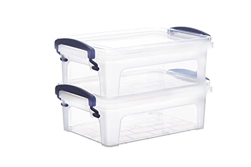 Superio Clear Storage Bins with Lids, 1.25 Quart Stackable Storage Box with Latches and Handles, Extra Small, 2 Pack
