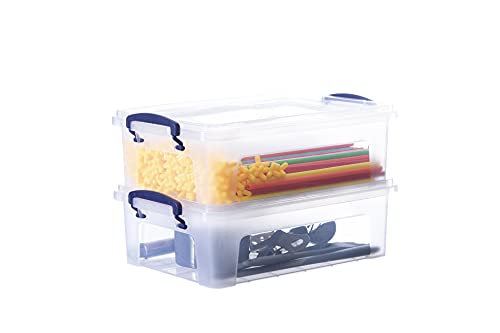 Superio Clear Storage Bins with Lids, Small Stackable Storage Boxes with Locking Latches and Handles (4 Quart, 2 Pack)